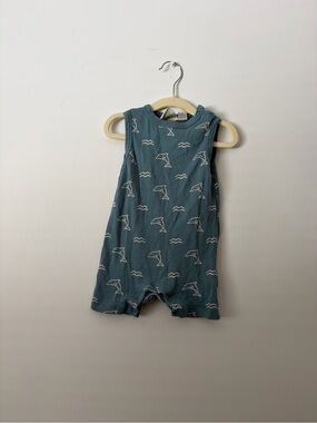 PARADE 100% Cotton Baby Dolphin Print Tank Romper - Teal Blue